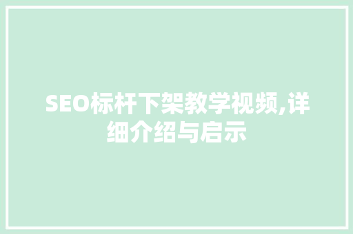 SEO标杆下架教学视频,详细介绍与启示  第1张