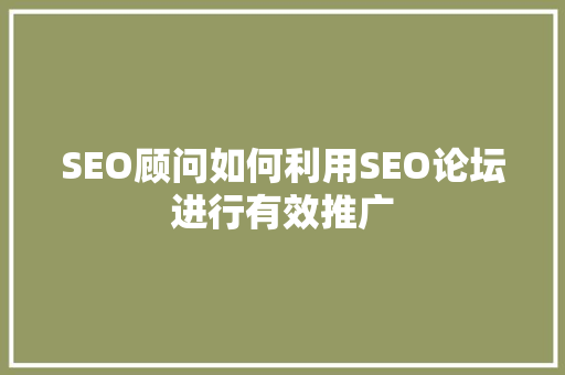 SEO顾问如何利用SEO论坛进行有效推广