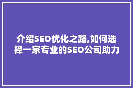 介绍SEO优化之路,如何选择一家专业的SEO公司助力企业腾飞  第1张