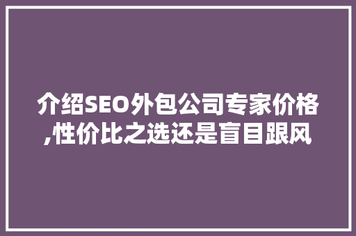 介绍SEO外包公司专家价格,性价比之选还是盲目跟风