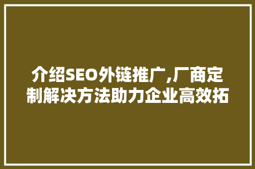 介绍SEO外链推广,厂商定制解决方法助力企业高效拓展网络市场  第1张
