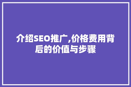 介绍SEO推广,价格费用背后的价值与步骤