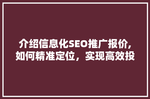 介绍信息化SEO推广报价,如何精准定位，实现高效投资
