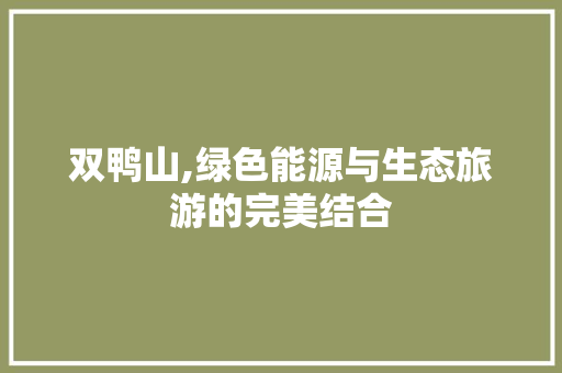双鸭山,绿色能源与生态旅游的完美结合
