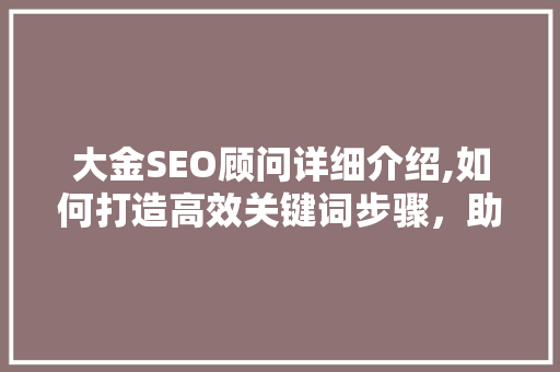 大金SEO顾问详细介绍,如何打造高效关键词步骤，助力企业网络营销