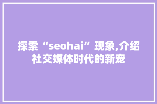 探索“seohai”现象,介绍社交媒体时代的新宠