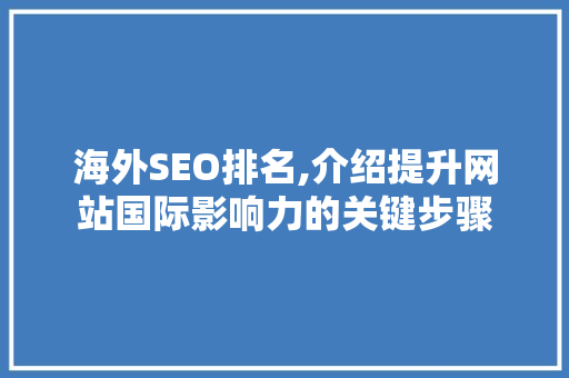 海外SEO排名,介绍提升网站国际影响力的关键步骤