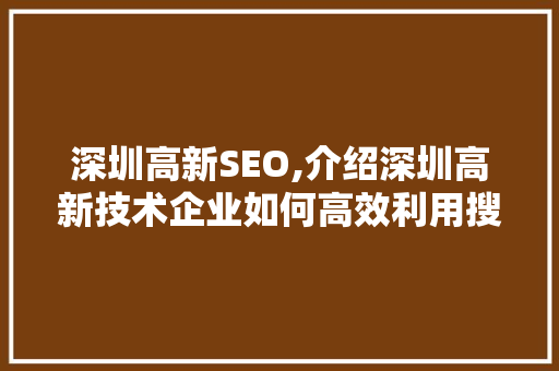深圳高新SEO,介绍深圳高新技术企业如何高效利用搜索引擎优化