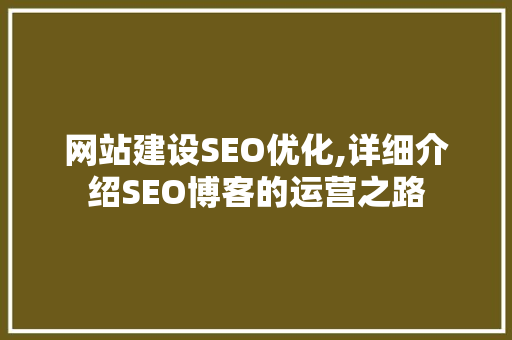 网站建设SEO优化,详细介绍SEO博客的运营之路