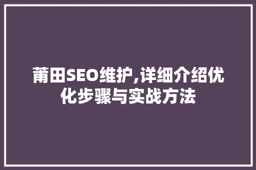 莆田SEO维护,详细介绍优化步骤与实战方法