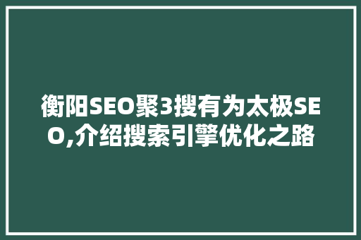 衡阳SEO聚3搜有为太极SEO,介绍搜索引擎优化之路