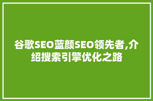 谷歌SEO蓝颜SEO领先者,介绍搜索引擎优化之路