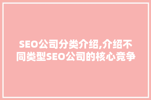 SEO公司分类介绍,介绍不同类型SEO公司的核心竞争力