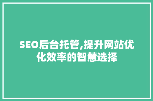SEO后台托管,提升网站优化效率的智慧选择