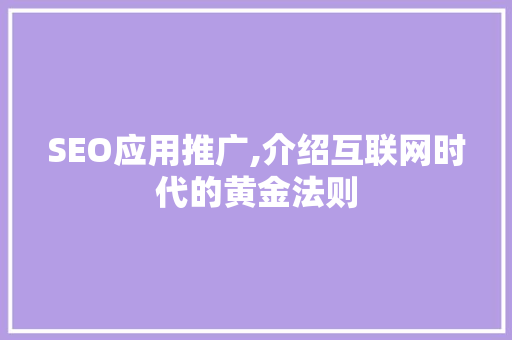 SEO应用推广,介绍互联网时代的黄金法则