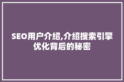 SEO用户介绍,介绍搜索引擎优化背后的秘密