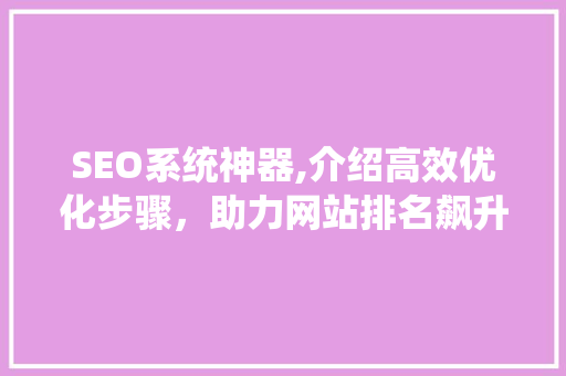 SEO系统神器,介绍高效优化步骤，助力网站排名飙升