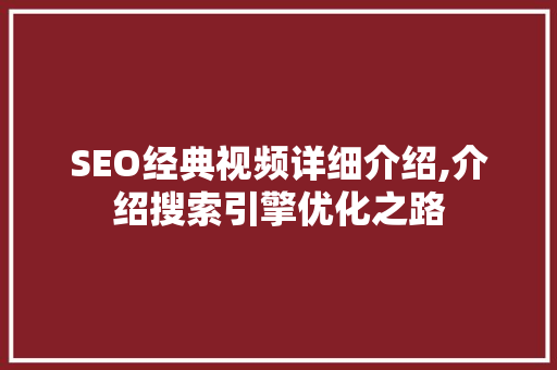 SEO经典视频详细介绍,介绍搜索引擎优化之路