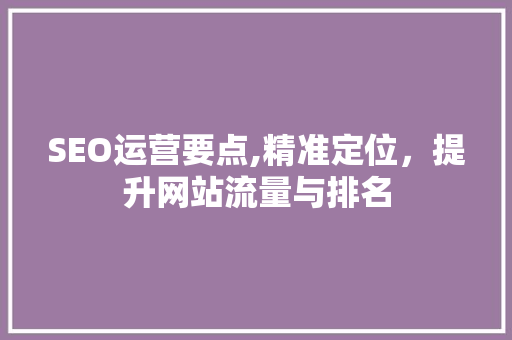 SEO运营要点,精准定位，提升网站流量与排名