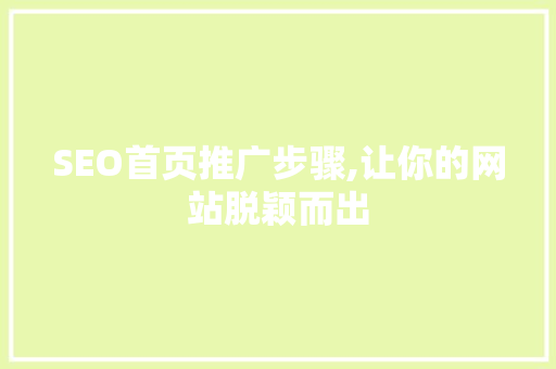 SEO首页推广步骤,让你的网站脱颖而出