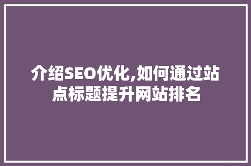 介绍SEO优化,如何通过站点标题提升网站排名