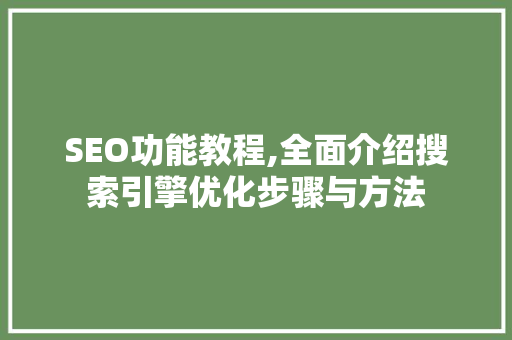 SEO功能教程,全面介绍搜索引擎优化步骤与方法
