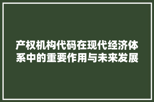 产权机构代码在现代经济体系中的重要作用与未来发展