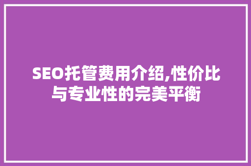 SEO托管费用介绍,性价比与专业性的完美平衡