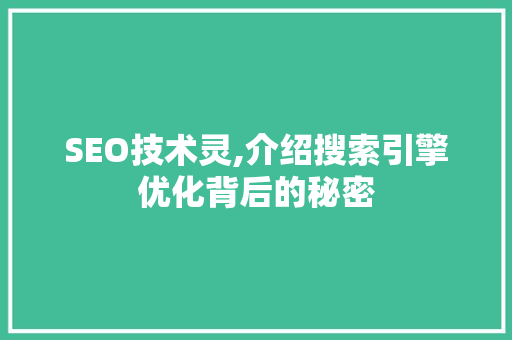 SEO技术灵,介绍搜索引擎优化背后的秘密