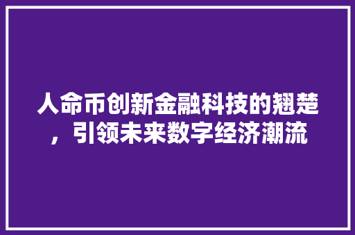人命币创新金融科技的翘楚，引领未来数字经济潮流