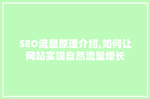SEO流量原理介绍,如何让网站实现自然流量增长