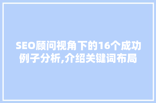 SEO顾问视角下的16个成功例子分析,介绍关键词布局的艺术
