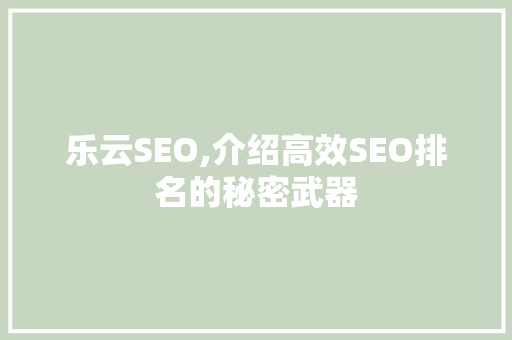 乐云SEO,介绍高效SEO排名的秘密武器