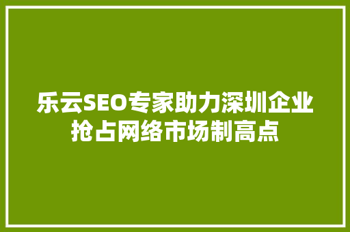乐云SEO专家助力深圳企业抢占网络市场制高点
