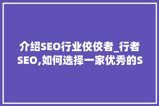 介绍SEO行业佼佼者_行者SEO,如何选择一家优秀的SEO公司
