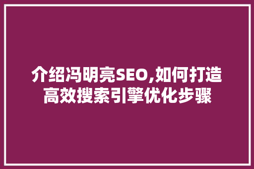 介绍冯明亮SEO,如何打造高效搜索引擎优化步骤