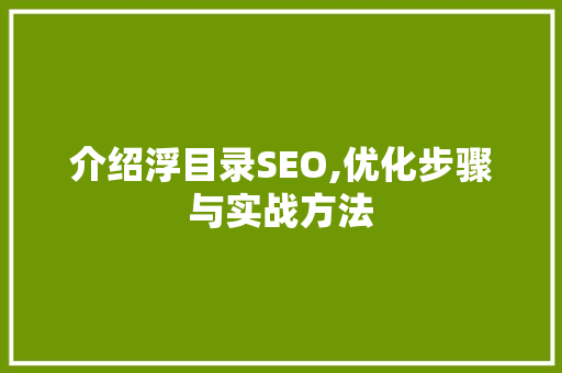 介绍浮目录SEO,优化步骤与实战方法