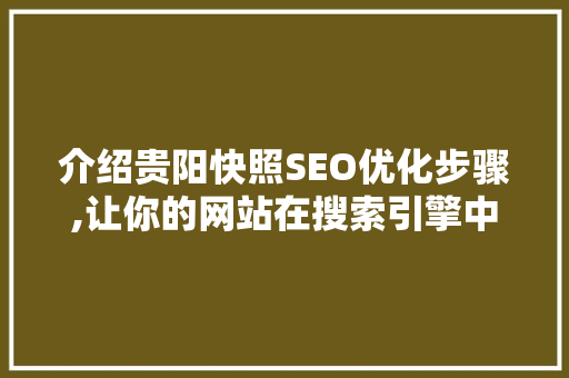 介绍贵阳快照SEO优化步骤,让你的网站在搜索引擎中脱颖而出  第1张
