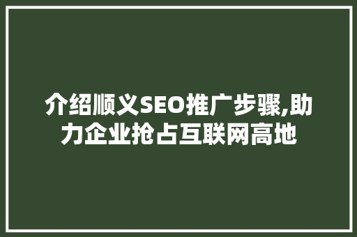 介绍顺义SEO推广步骤,助力企业抢占互联网高地