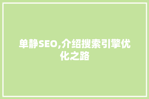 单静SEO,介绍搜索引擎优化之路  第1张