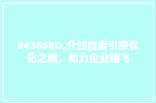 0436SEO,介绍搜索引擎优化之路，助力企业腾飞