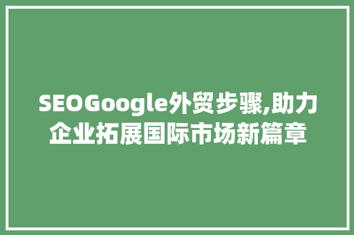 SEOGoogle外贸步骤,助力企业拓展国际市场新篇章