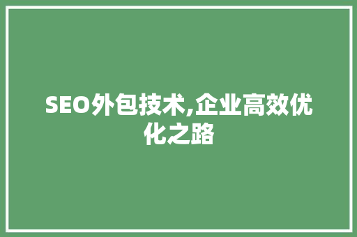SEO外包技术,企业高效优化之路