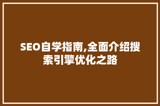 SEO自学指南,全面介绍搜索引擎优化之路