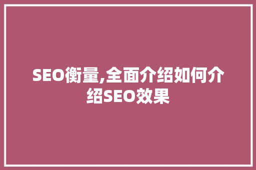 SEO衡量,全面介绍如何介绍SEO效果