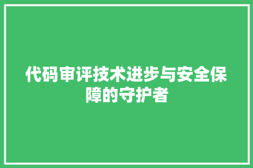 代码审评技术进步与安全保障的守护者