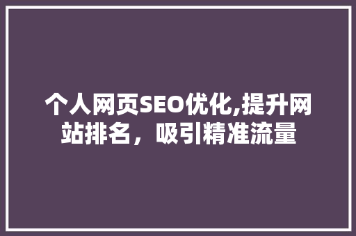 个人网页SEO优化,提升网站排名，吸引精准流量