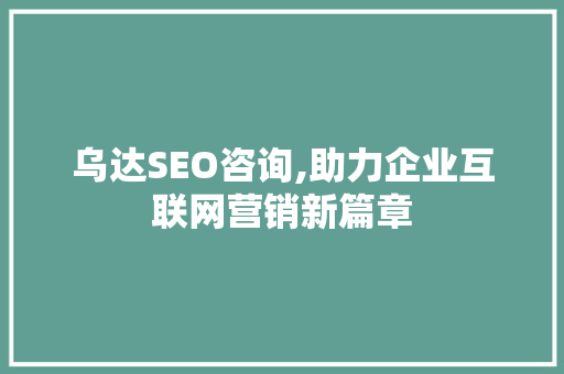 乌达SEO咨询,助力企业互联网营销新篇章