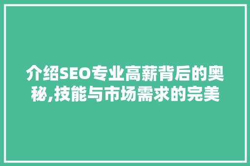 介绍SEO专业高薪背后的奥秘,技能与市场需求的完美契合