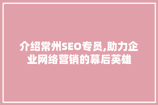 介绍常州SEO专员,助力企业网络营销的幕后英雄  第1张